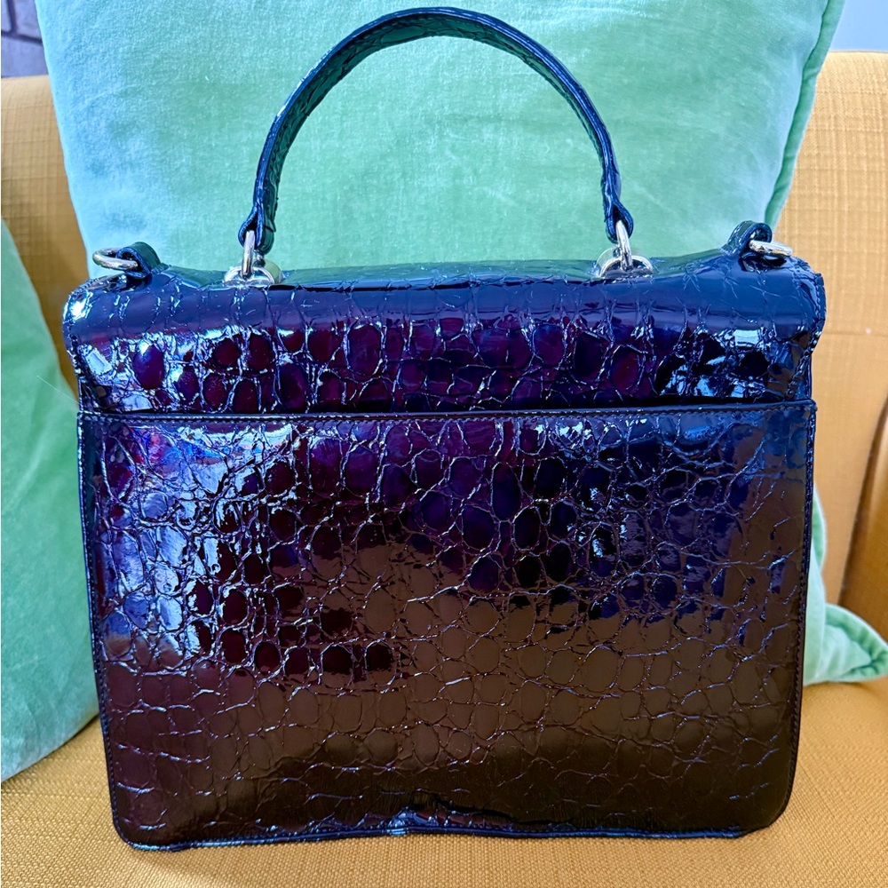 Brahmin Dark Brown Berry Leather Crocodile-Embossed Handbag - Picture 3 of 9